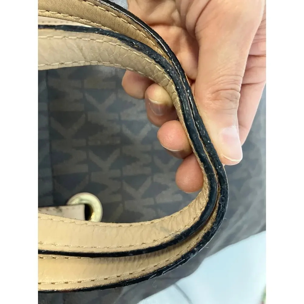 MICHAEL KORS, LARGE BROWN SIGNATURE PRINT PVC SHOULDER BAG